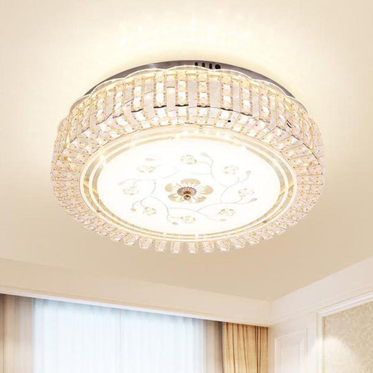 Modern K9 Crystal Flush Mount LED Ceiling Light Fixture, White Drum, 12"/16"/19.5" Wide