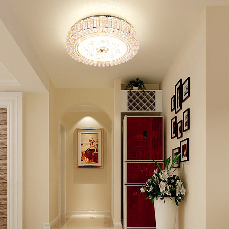 Modern K9 Crystal Flush Mount LED Ceiling Light Fixture, White Drum, 12"/16"/19.5" Wide