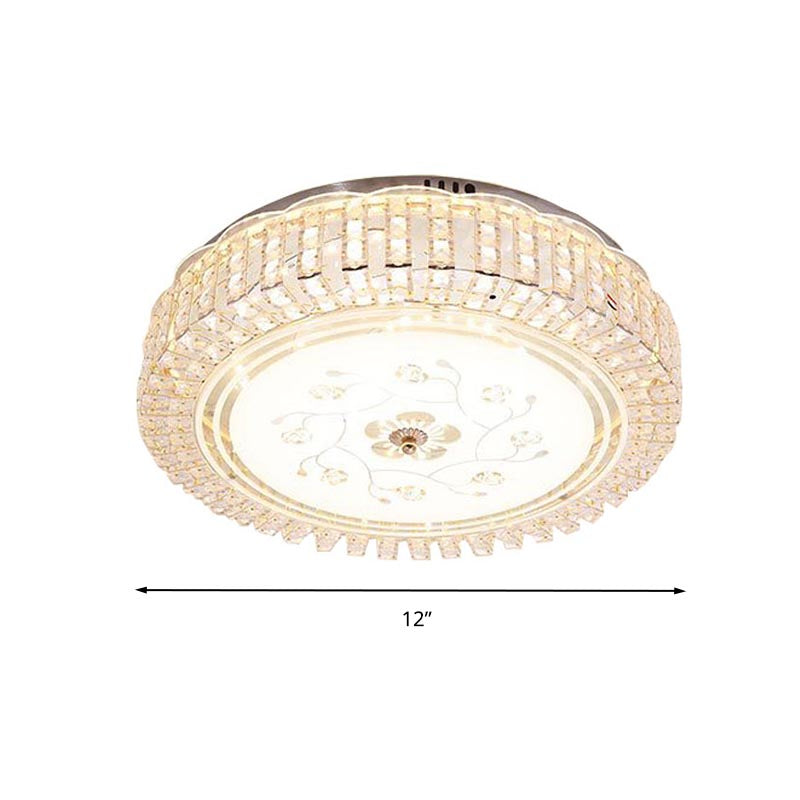 Modern K9 Crystal Flush Mount LED Ceiling Light Fixture, White Drum, 12"/16"/19.5" Wide