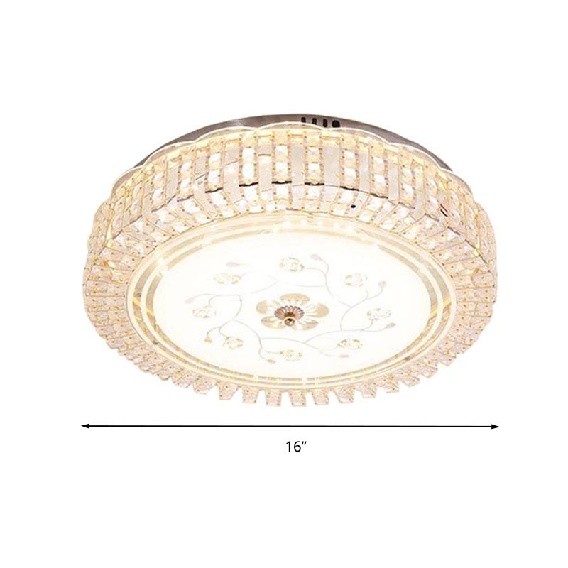 Modern K9 Crystal Flush Mount Led Ceiling Light Fixture White Drum 12/16/19.5 Wide