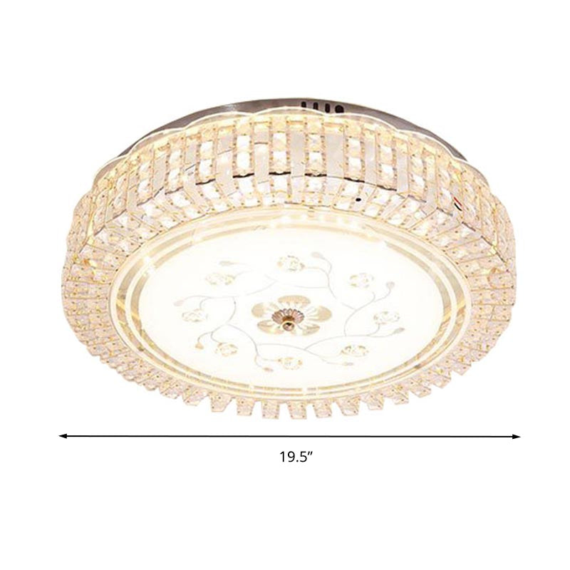 Modern K9 Crystal Flush Mount LED Ceiling Light Fixture, White Drum, 12"/16"/19.5" Wide