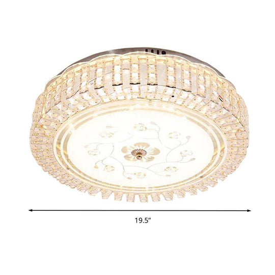Modern K9 Crystal Flush Mount LED Ceiling Light Fixture, White Drum, 12"/16"/19.5" Wide