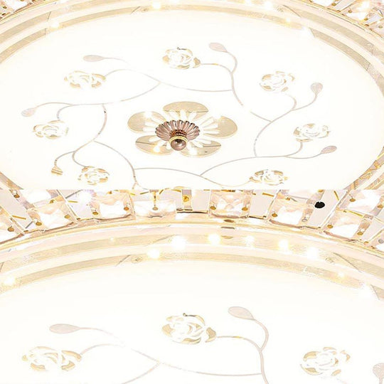 Modern K9 Crystal Flush Mount LED Ceiling Light Fixture, White Drum, 12"/16"/19.5" Wide