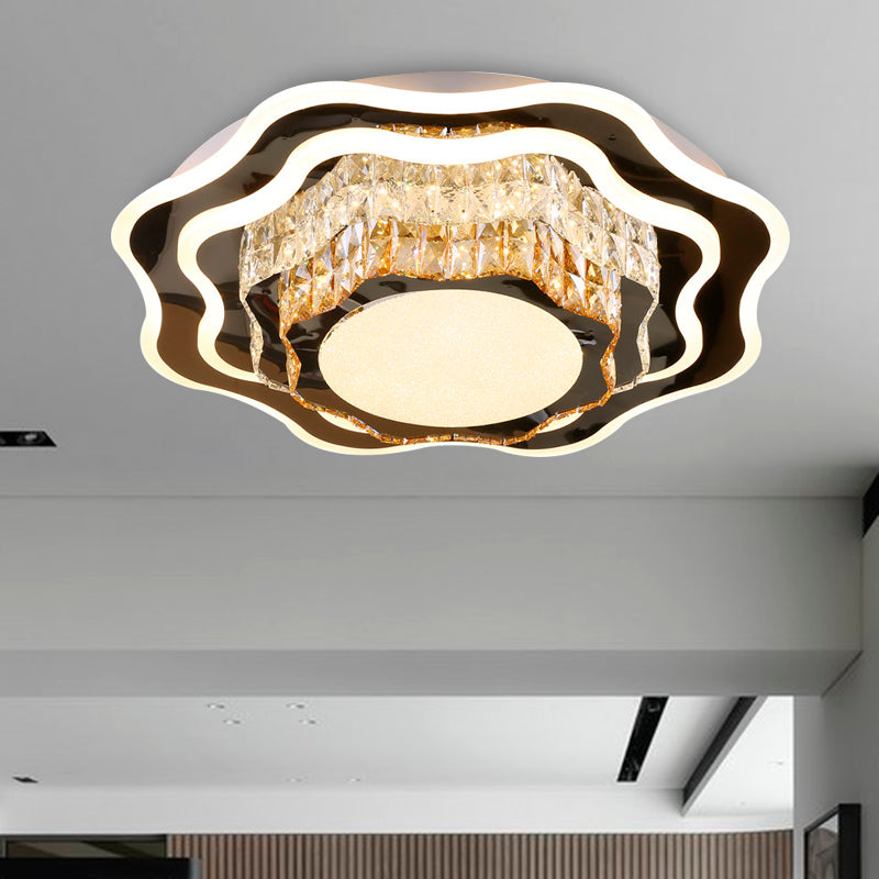 Modern Crystal LED Flush Mount Ceiling Light with Flower Design for Living Room