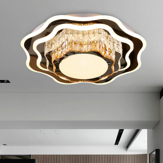 Modern Crystal LED Flush Mount Ceiling Light with Flower Design for Living Room