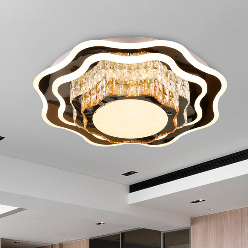 Modern Crystal LED Flush Mount Ceiling Light with Flower Design for Living Room