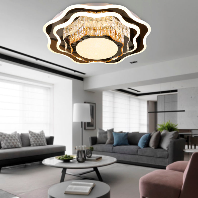 Modern Crystal LED Flush Mount Ceiling Light with Flower Design for Living Room