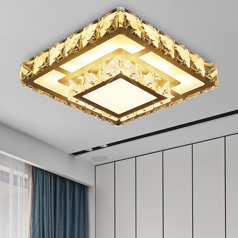 Simple Crystal Square LED Ceiling Light in Warm/White for Corridor - Recessed/Surface Mount