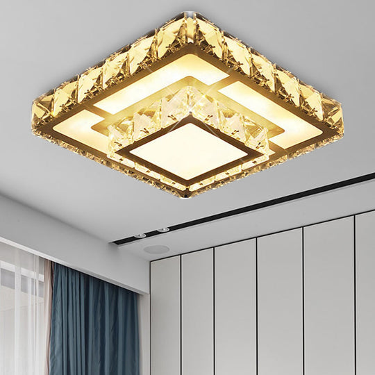 Simple Crystal Square LED Ceiling Light in Warm/White for Corridor - Recessed/Surface Mount