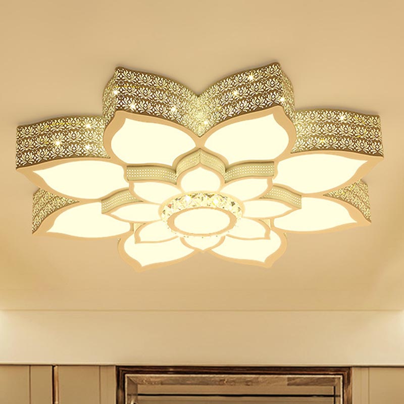 Lotus Crystal Flush Mount Light Fixture - White - 23.5"/29.5"/35.5" W - LED Ceiling Light in Warm/White Light