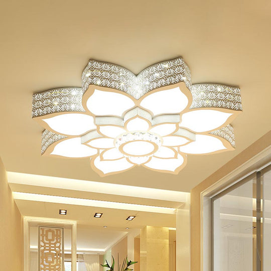 Lotus Crystal Flush Mount Light Fixture - White 23.5/29.5/35.5 W Led Ceiling In Warm/White / 23.5