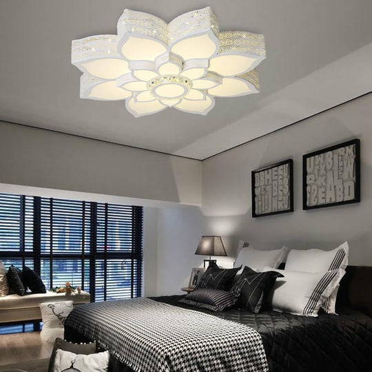 Lotus Crystal Flush Mount Light Fixture - White - 23.5"/29.5"/35.5" W - LED Ceiling Light in Warm/White Light