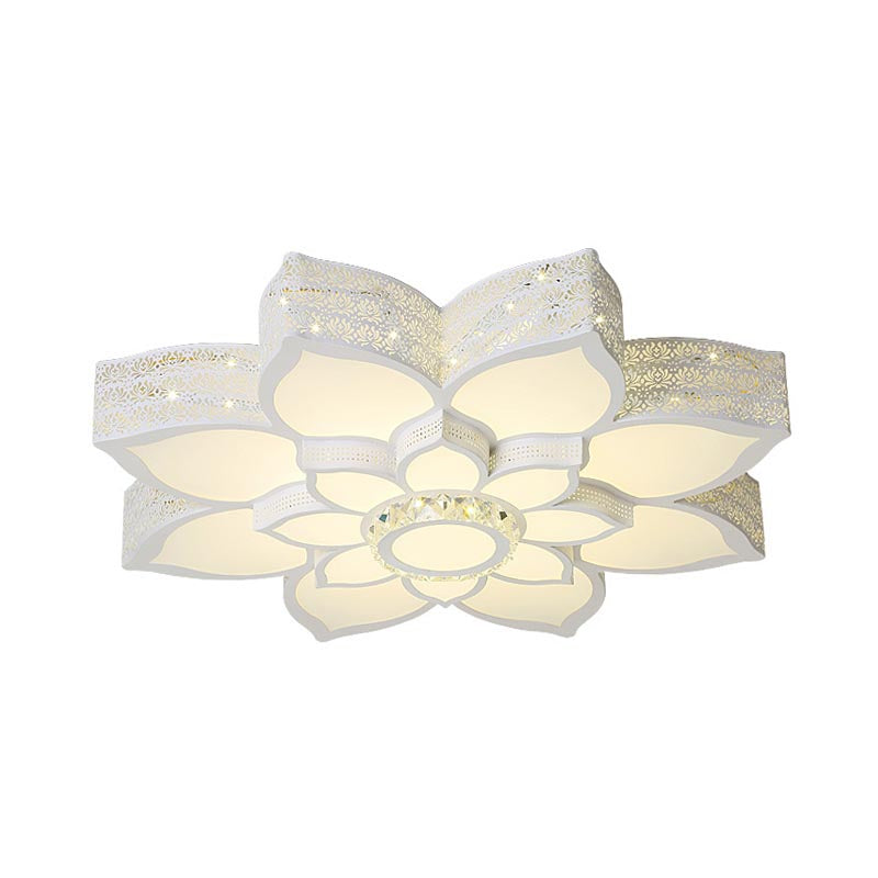 Lotus Crystal Flush Mount Light Fixture - White - 23.5"/29.5"/35.5" W - LED Ceiling Light in Warm/White Light