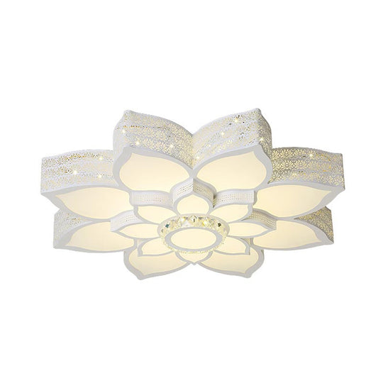 Lotus Crystal Flush Mount Light Fixture - White - 23.5"/29.5"/35.5" W - LED Ceiling Light in Warm/White Light