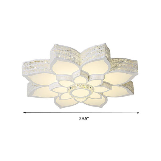 Lotus Crystal Flush Mount Light Fixture - White - 23.5"/29.5"/35.5" W - LED Ceiling Light in Warm/White Light