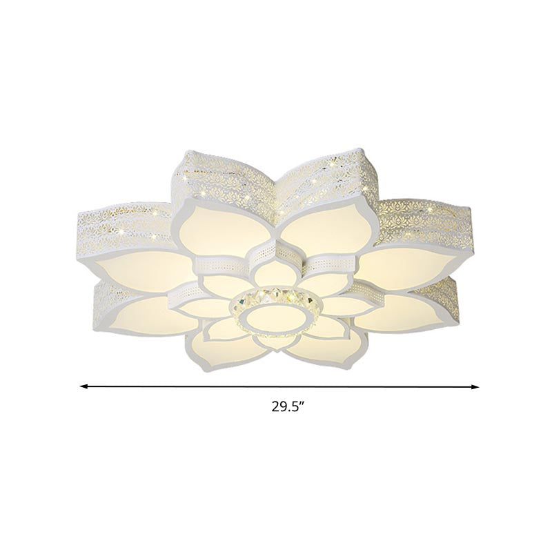 Lotus Crystal Flush Mount Light Fixture - White 23.5/29.5/35.5 W Led Ceiling In Warm/White