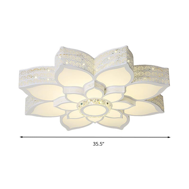 Lotus Crystal Flush Mount Light Fixture - White - 23.5"/29.5"/35.5" W - LED Ceiling Light in Warm/White Light