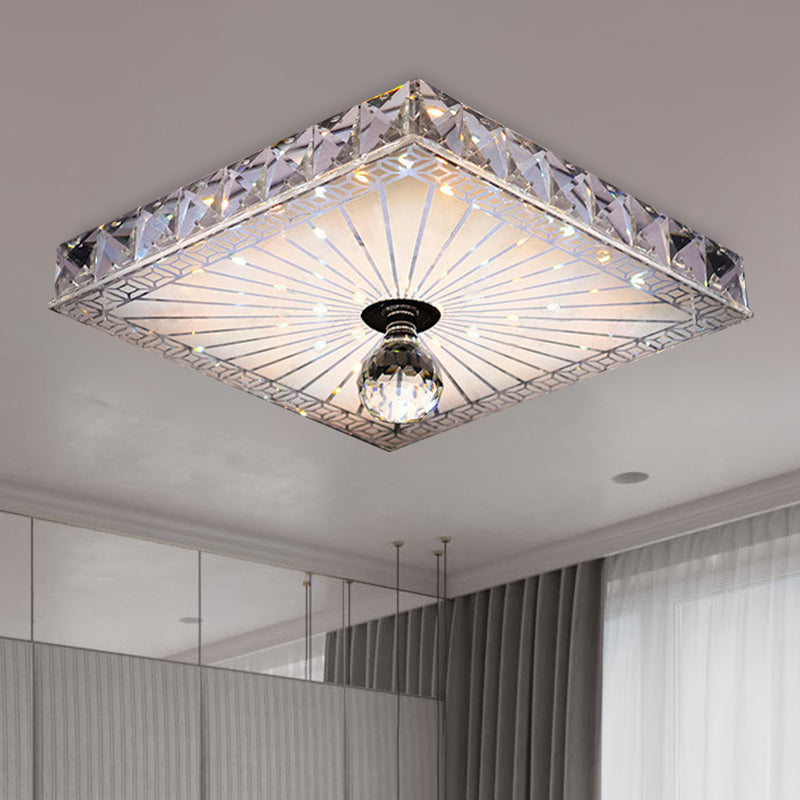 Modern Led Square Flush Mount Lamp - Elegant Crystal Light Fixture For Corridor In Warm/White