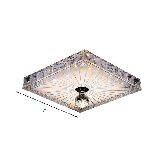 Modern Led Square Flush Mount Lamp - Elegant Crystal Light Fixture For Corridor In Warm/White
