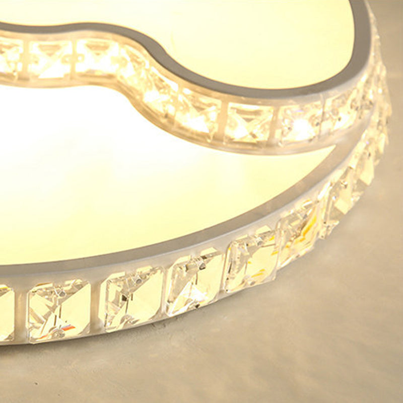 Modern LED Bedroom Ceiling Light Fixture - White Flush Mount with Star Moon Crystal Shade