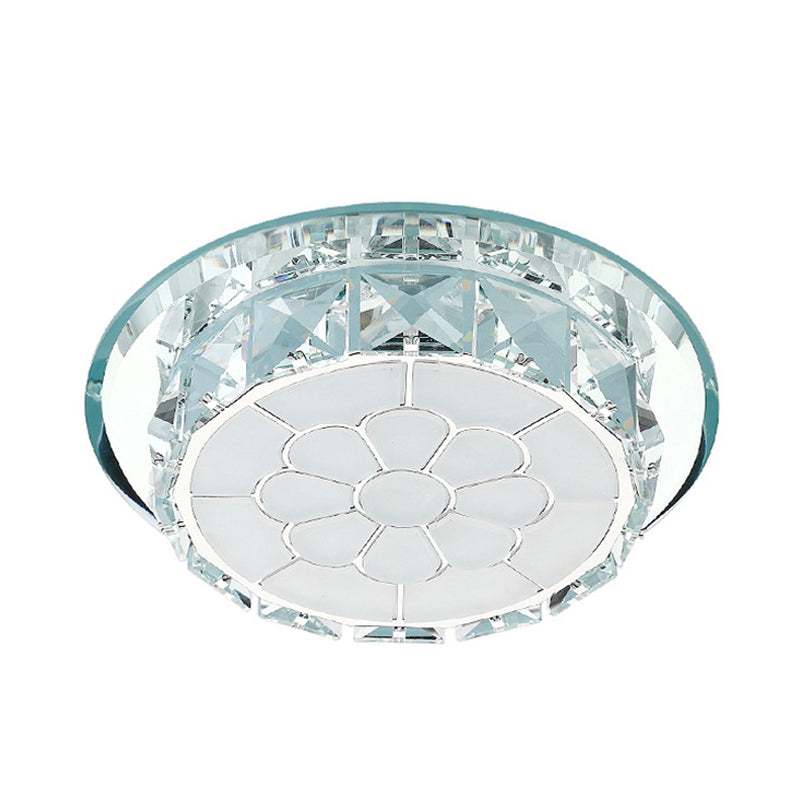 LED Crystal Ceiling Light - Elegant Chrome Floral Design in 3 Light Options, Ideal for Corridors - Recessed or Surface Mount