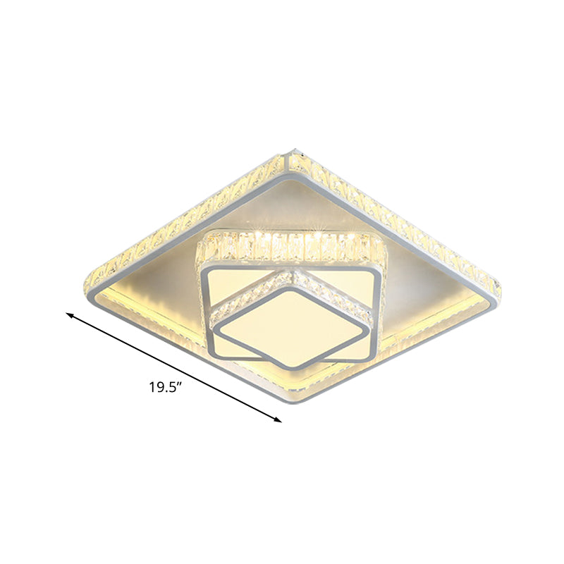 Minimalist Faceted Crystal White Ceiling Light Fixture - LED Flush Mount - 19.5"/23.5" W - White/Square/Rectangle - 3 Color Options - Remote Control Dimmable Light