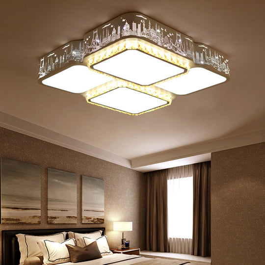 Modern K9 Crystal LED Ceiling Light - Flush Mount, Acrylic Shade, Remote Control Dimming - 21.5"/37.5" Wide