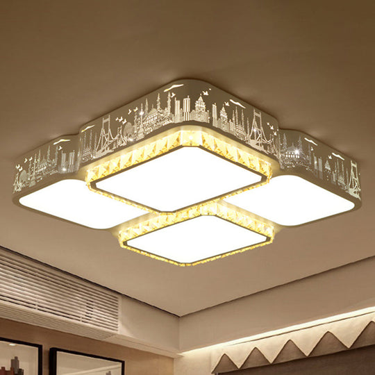 Modern K9 Crystal LED Ceiling Light - Flush Mount, Acrylic Shade, Remote Control Dimming - 21.5"/37.5" Wide