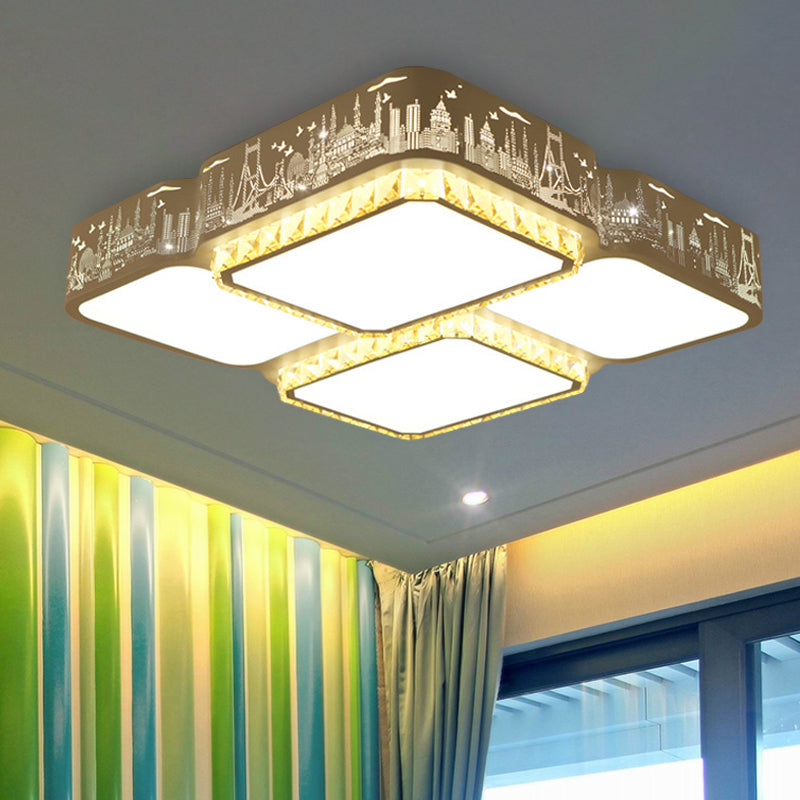 Modern K9 Crystal Led Ceiling Light - Flush Mount Acrylic Shade Remote Control Dimming 21.5/37.5