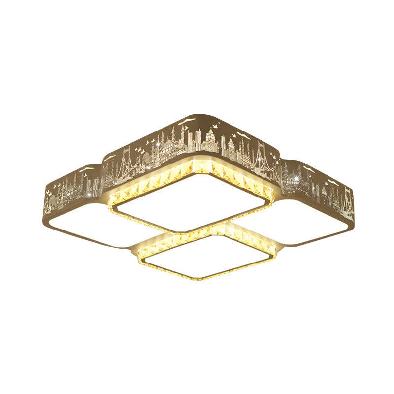 Modern K9 Crystal LED Ceiling Light - Flush Mount, Acrylic Shade, Remote Control Dimming - 21.5"/37.5" Wide