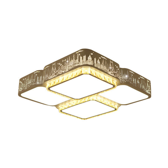 Modern K9 Crystal LED Ceiling Light - Flush Mount, Acrylic Shade, Remote Control Dimming - 21.5"/37.5" Wide