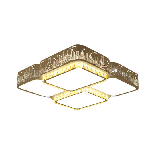 Modern K9 Crystal Led Ceiling Light - Flush Mount Acrylic Shade Remote Control Dimming 21.5/37.5