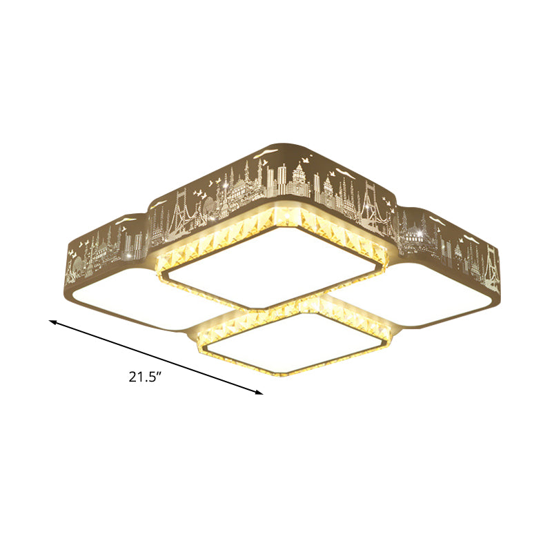 Modern K9 Crystal LED Ceiling Light - Flush Mount, Acrylic Shade, Remote Control Dimming - 21.5"/37.5" Wide