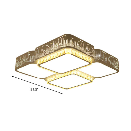 Modern K9 Crystal LED Ceiling Light - Flush Mount, Acrylic Shade, Remote Control Dimming - 21.5"/37.5" Wide