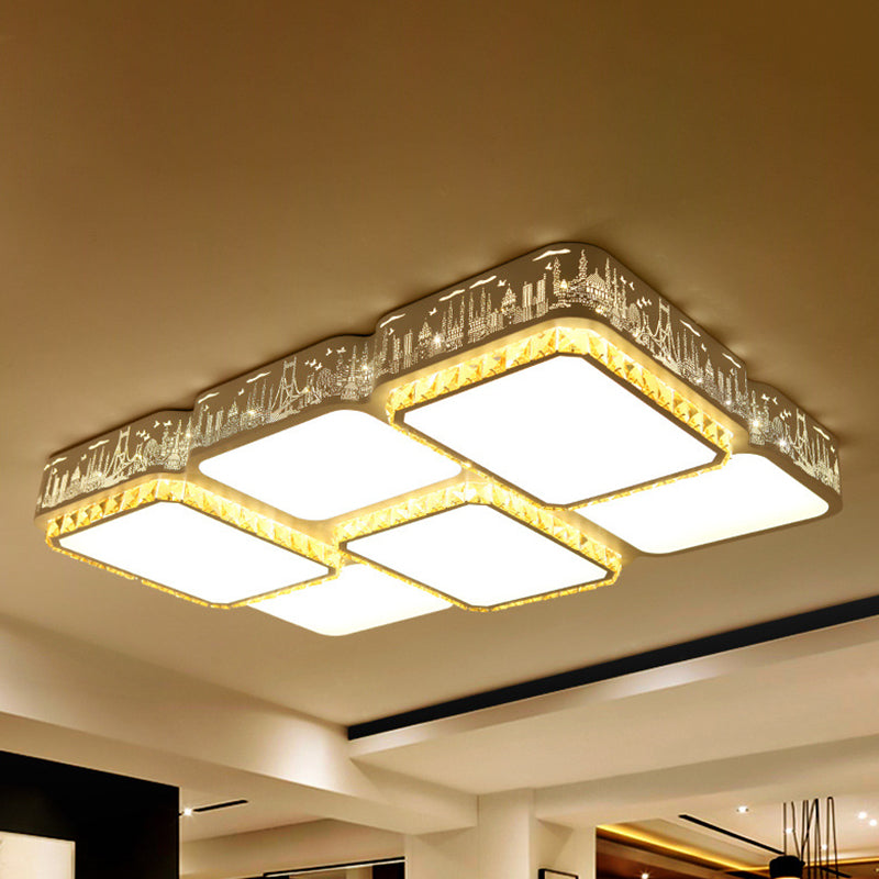 Modern K9 Crystal LED Ceiling Light - Flush Mount, Acrylic Shade, Remote Control Dimming - 21.5"/37.5" Wide