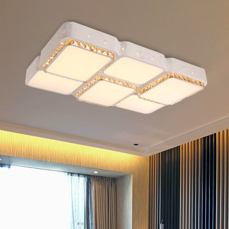 Modern K9 Crystal LED Ceiling Light - Flush Mount, Acrylic Shade, Remote Control Dimming - 21.5"/37.5" Wide