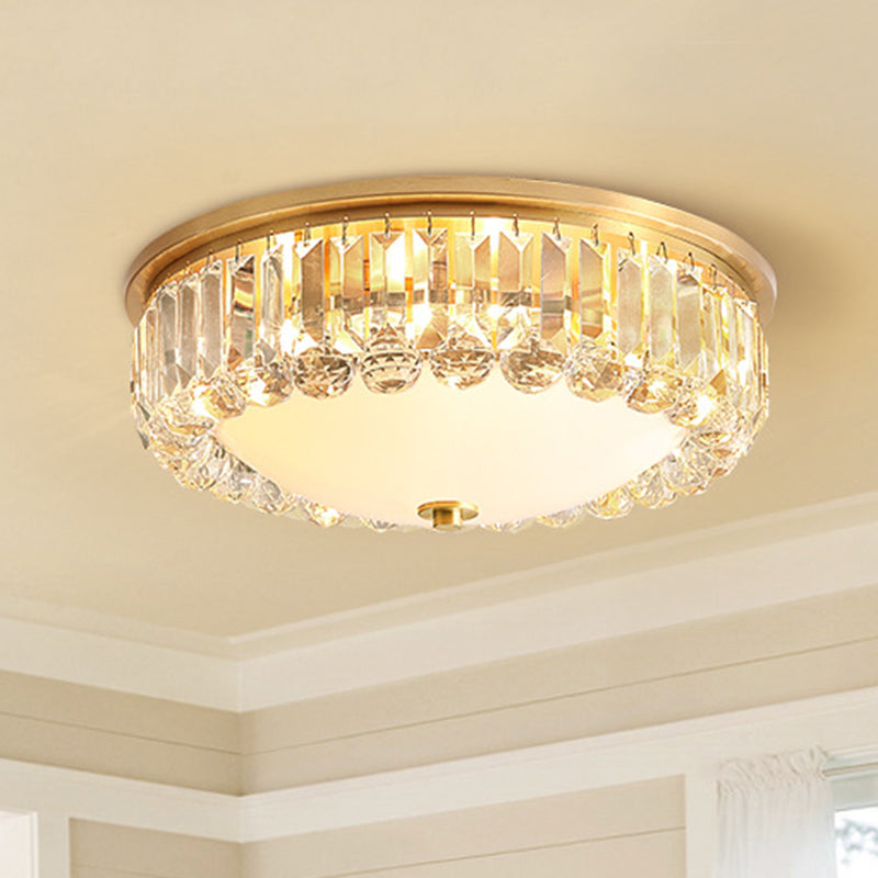 LED Modern Crystal Flush Mount Ceiling Light in Gold, Ideal for Bedroom