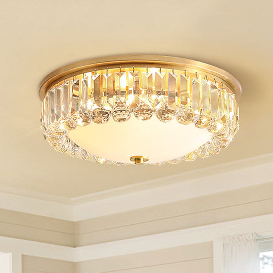 LED Modern Crystal Flush Mount Ceiling Light in Gold, Ideal for Bedroom