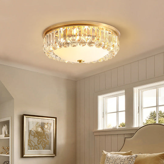 LED Modern Crystal Flush Mount Ceiling Light in Gold, Ideal for Bedroom