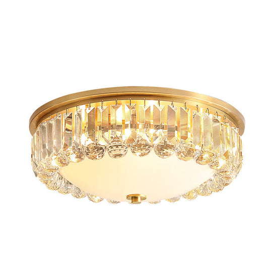 LED Modern Crystal Flush Mount Ceiling Light in Gold, Ideal for Bedroom
