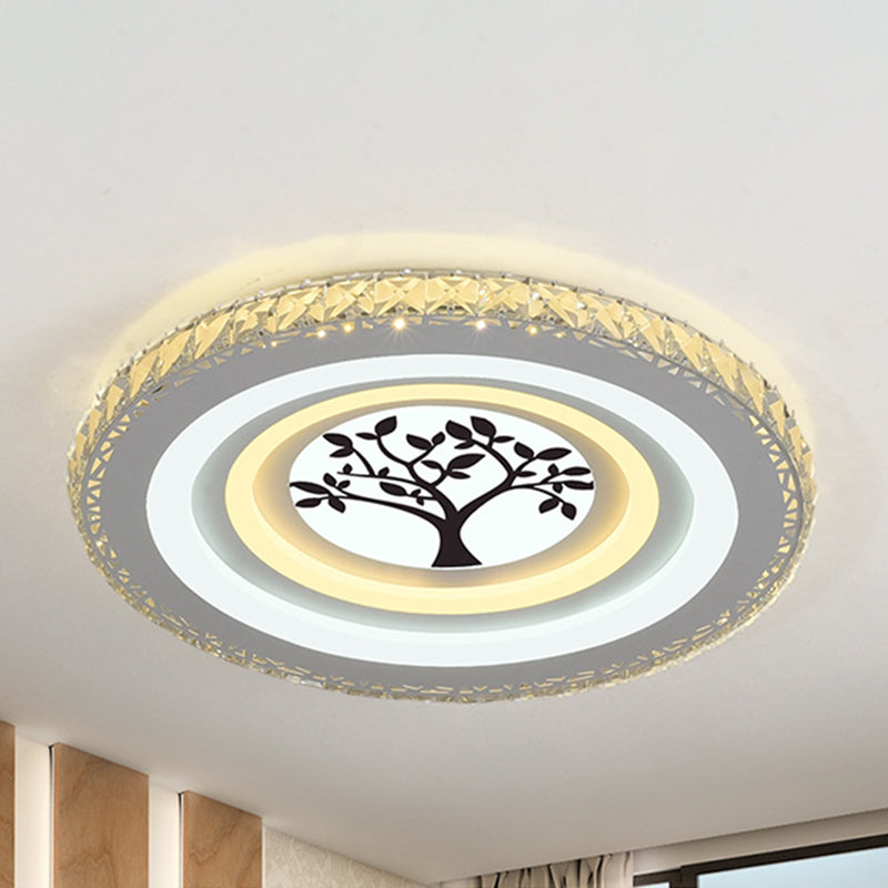 Modern Crystal LED Ceiling Light for Dining Rooms - Round Design, Flush Mount, White Finish