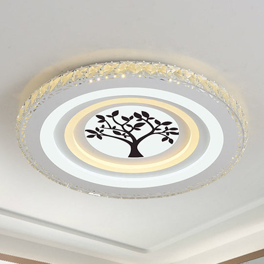 Modern Crystal LED Ceiling Light for Dining Rooms - Round Design, Flush Mount, White Finish