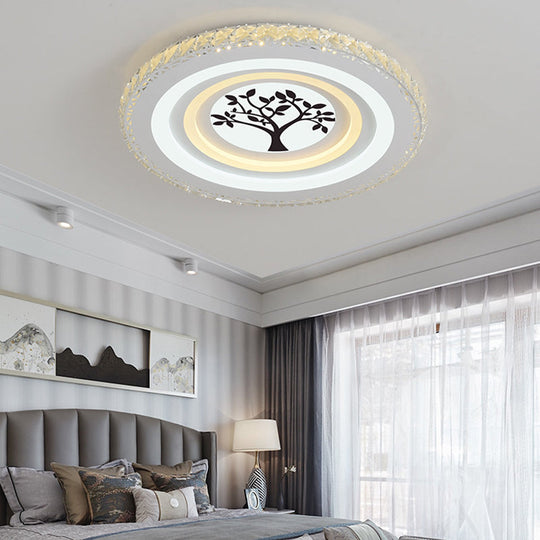 Modern Crystal LED Ceiling Light for Dining Rooms - Round Design, Flush Mount, White Finish