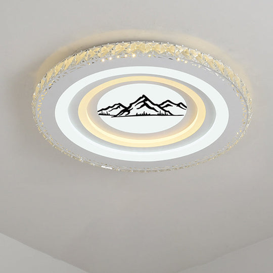 Modern Crystal LED Ceiling Light for Dining Rooms - Round Design, Flush Mount, White Finish