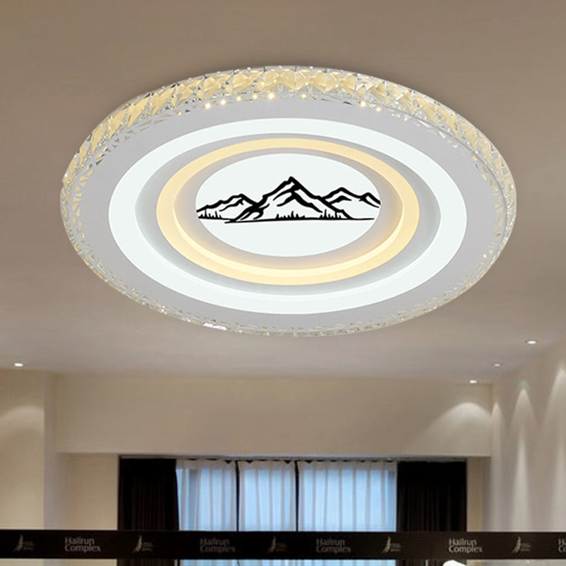 Modern Crystal LED Ceiling Light for Dining Rooms - Round Design, Flush Mount, White Finish