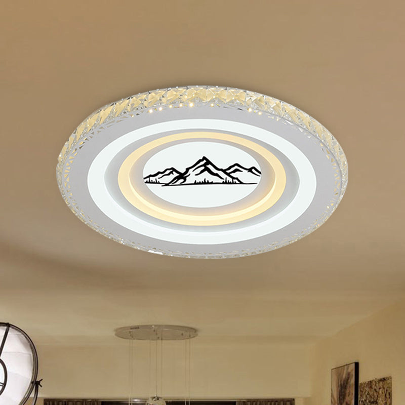 Modern Crystal LED Ceiling Light for Dining Rooms - Round Design, Flush Mount, White Finish