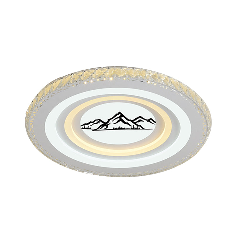 Modern Crystal LED Ceiling Light for Dining Rooms - Round Design, Flush Mount, White Finish