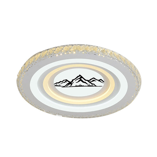 Modern Crystal LED Ceiling Light for Dining Rooms - Round Design, Flush Mount, White Finish