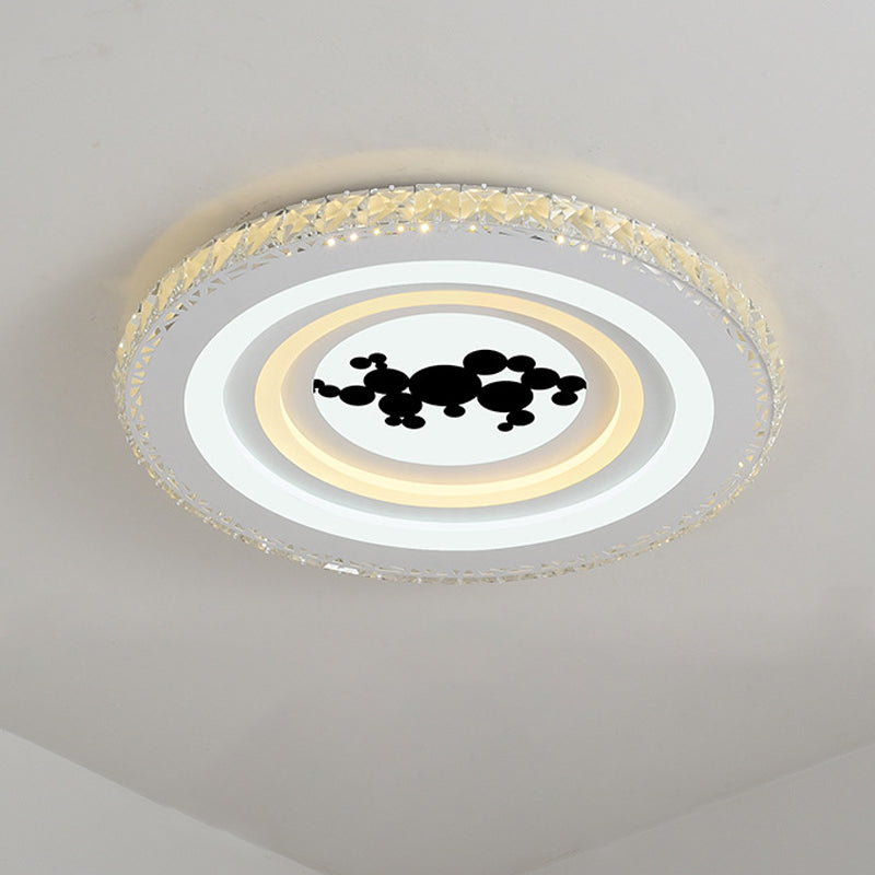 Modern Crystal LED Ceiling Light for Dining Rooms - Round Design, Flush Mount, White Finish