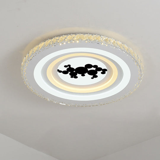 Modern Crystal LED Ceiling Light for Dining Rooms - Round Design, Flush Mount, White Finish